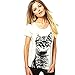 ETOSELL Retro Lady CrewNeck Short Sleeve T-Shirt Cute Cat Print Loose Tops White,S