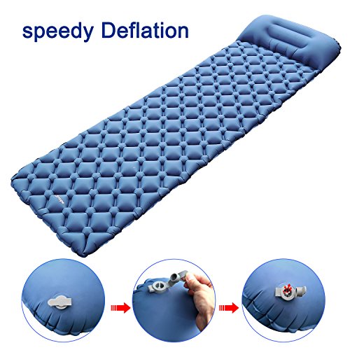 CSHope Ultralight Sleeping Pad Waterproof Self Inflating Sleeping Bag with Attached Pillow for Camping Hiking and Trekking