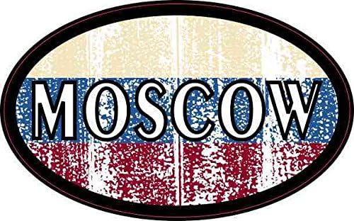 StickerTalkOval Russian Flag Moscow Vinyl Sticker, 4 inches by 2.5 inches