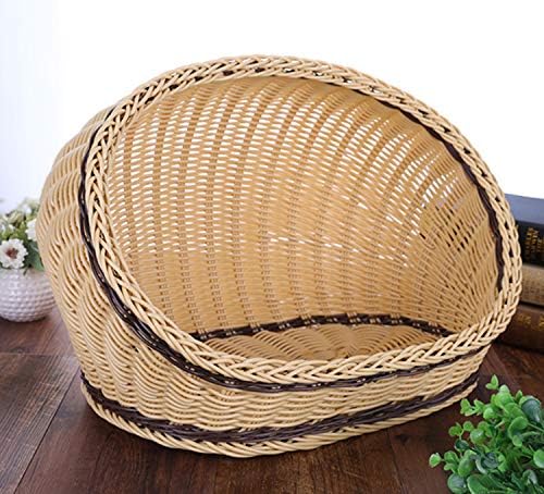 HUIDUO Pet Rattan Bed Four Seasons Comfortable Cat Dog House Washable Covered Modern Dog Cat Hedeaway Hut of Rarran House Pets in Dome Basket