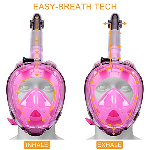 COSVII Snorkel Mask Full Face, Diving Mask with 180° Panoramic View & Detachable Camera Mount, Anti Fog & Anti Leak, Swimming Mask with Adjustable Head Straps for Adults (Pink, Small/Medium) - Thumbnail 3