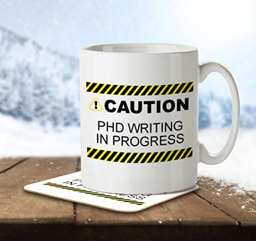 Caution! PHD Writing in Progress - Mug and Coaster By Inky Penguin by The Inky Penguin