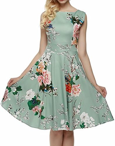 Summer ladies retro Hepburn style sleeveless printing in long skirt Pompon large dress