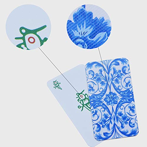 Mahjong Tile Intelligence Game Cards with Instruction, Mahjongg Playing Cards with Blue and White Porcelain Design - Thumbnail 3