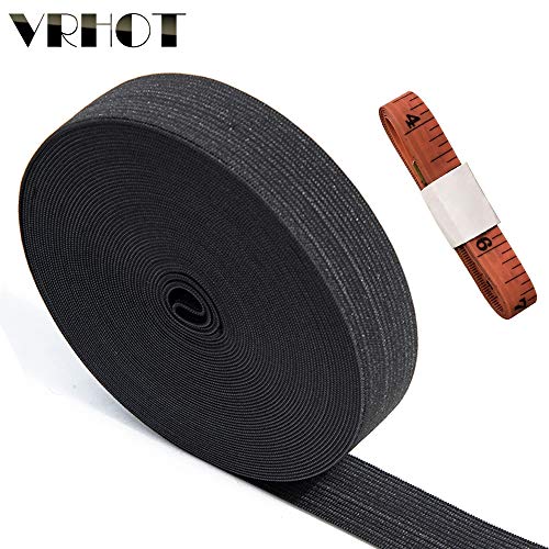 VRHOT 1 inch Elastic Band for Wigs 11 Yards Elastic Spool Cord Elastic Bands Thick Knit Elastic Waistband Black Wide Roll Elastic Strap Stretch Elastic Waist Band for Sewing Wig Making Supplies - Thumbnail 7