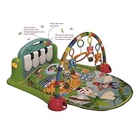 Baby Gym Play Mat by cinice - Jungle Theme Soft Blanket with Musical Keyboard, Animal Mobile Rings on an Arch with a Mirror - Activities for 0-18 Months Boys and Girls