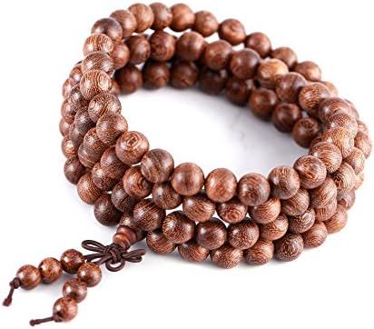 Gadblesjew Buddhist Beads Wood Bracelet - 108 Sandalwood 8mm Meditation Necklace โ Tibetan Prayer Elastic Link Mala for Men and Women โ 108 Beads