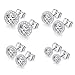 BlueOne 4 Pairs 14K White Gold Plated Cubic Zirconia Round 3mm-6mm Stud Earrings for Women Men Girls