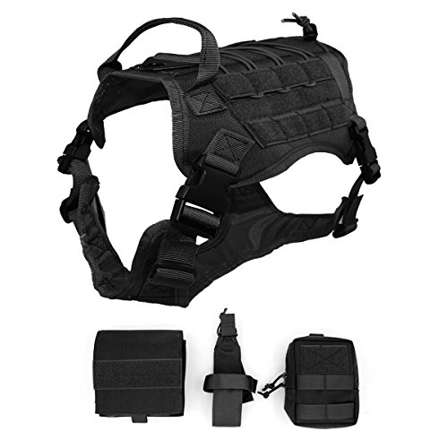 Ultrafun Tactical Dog Harness with Patches Pouches Handle, Molle Vest for Dogs (BK, M)