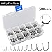 Z-Sunset High Carbon Steel Circle Offset Point Octopus Freshwater Or Saltwater Fishing Hook Fish Hook Set - 500Pcs / 10 Size Black