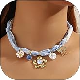 Silk Scarf Necklace For Women Boho Flowers Crystal Pearl Pendants Charm Necklaces Summer Colorful Silk Scarf Jewelry For Women