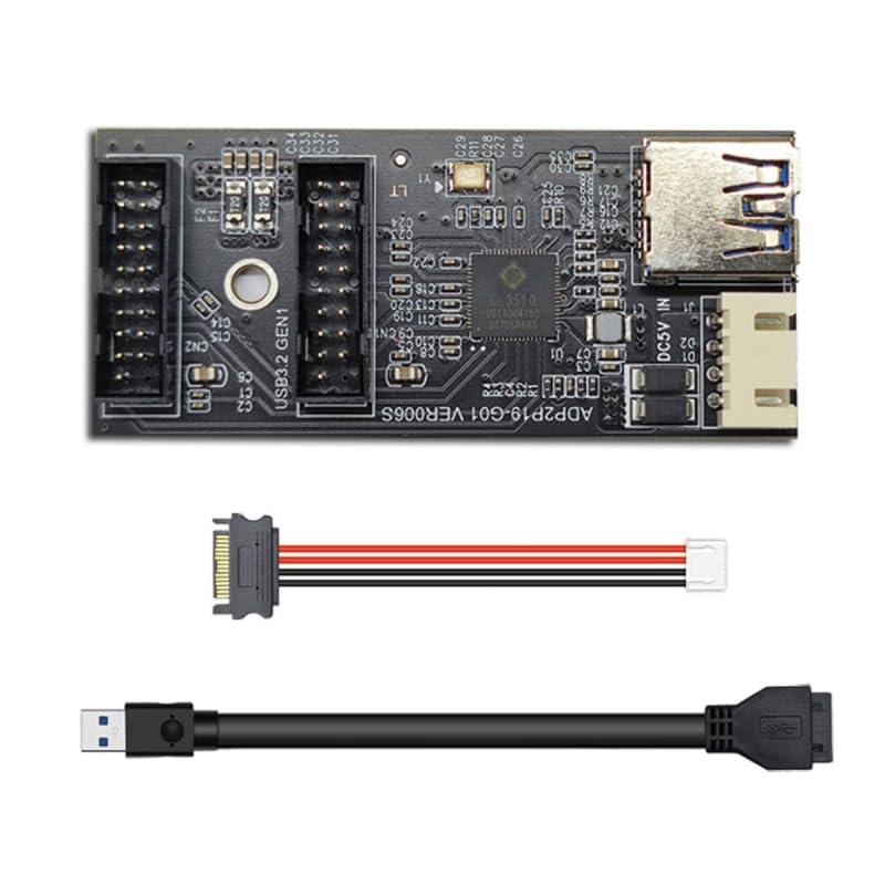 CY Card Single 19/20Pin Header to USB 3.0 19/20Pin Dual Ports Female PCBA Type Adapter Splitter HUB 5Gbps