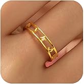 Crescent Moon Star Ring for Women, 925 Sterling Silver Non Tarnish Dainty CZ Hollow Moon Star Rings to Daughter Mother 14K Gold Plated Layered Statement Stacking Engagement Rings for Birthday Valentine's Day Jewelry Gift