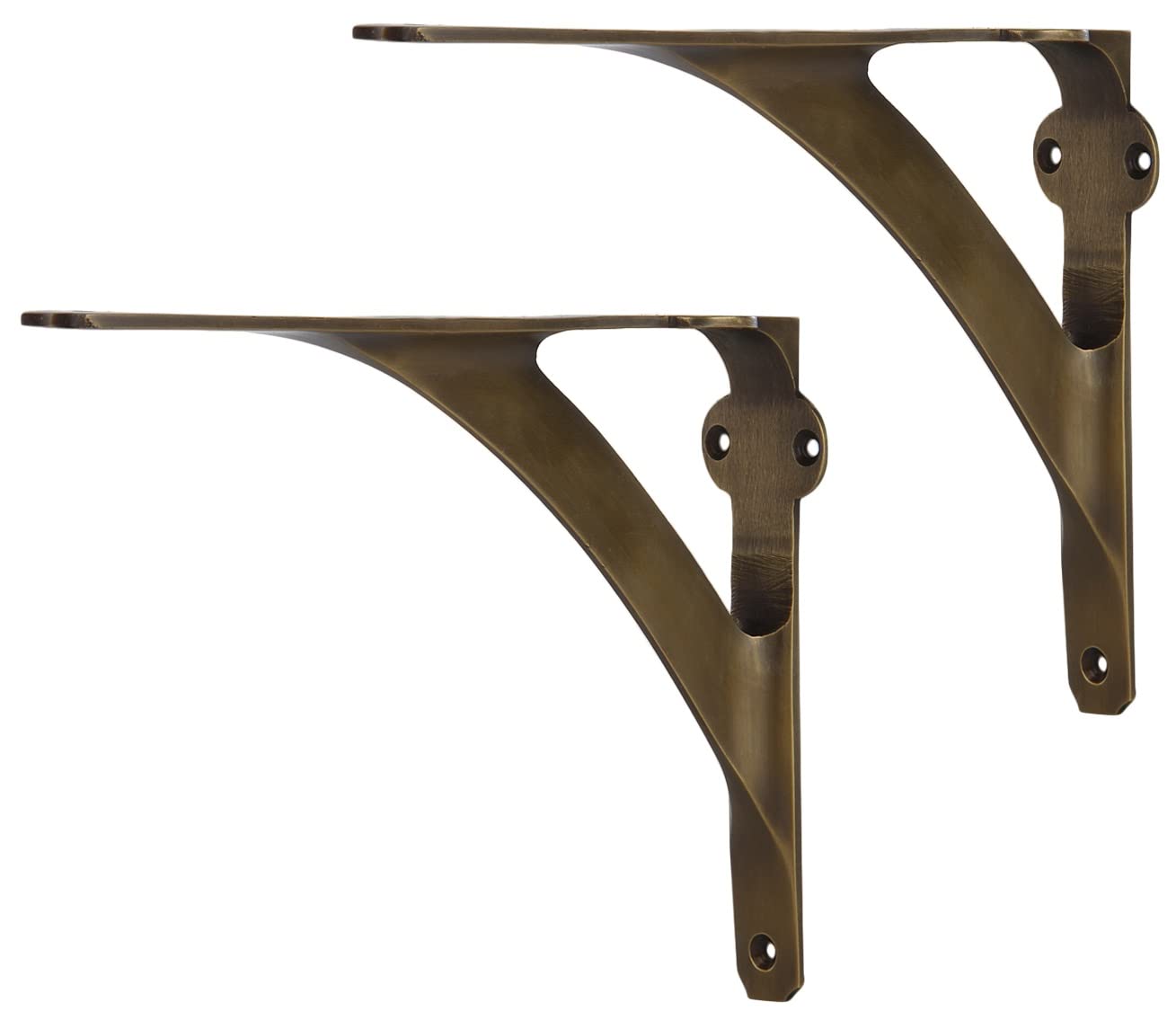 Set of 2 Classic 5 7/8 Inches Brass Shelf Brackets with Antique Brass Finish Heavy Duty Adjustable Support Brackets Easy Installation Hardware