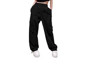 HENGAO Girls Drawstring Cargo Pants Casual Y2K Parachute Pants 5-14 Years
