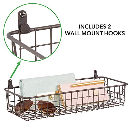 mDesign Wallmount Metal Storage Basket Tray with Handles Decorative