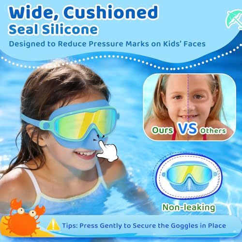 ORCHID M® 2 Pack Kids Swim Goggles with Nose Cover, Wide View Anti-Fog UV Protection Swimming Mask for Boys Girls Ages 3-14
