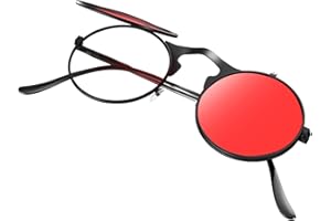 Yvey Essence Unisex Retro 80s/90s Flip-Up Round Sunglasses Steampunk Rave Shades with Double Lenses