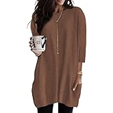 Poetsky Womens 3/4 Sleeve Tunics or Tops to Wear with Leggings Long Shirts Blouses with Pockets S-3XL