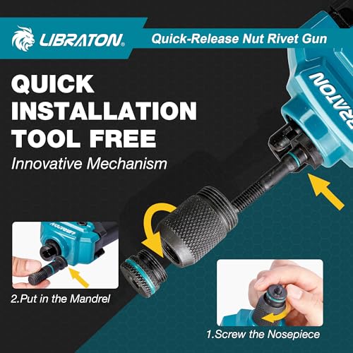 LIBRATON Rivet Nut Tool, 16" Rivnut Tool Kit, Manual Rivnut Gun with 7 Metric Interchangeable Chucks, 70 Rivet Nuts, Carrying Case, Release Nut Design