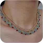 Zinzin Chinese Style Beaded Necklace, Vintage Handmade Beaded Lace Choker Necklace Boho Oriental Statement Choker Jewelry Adjustable Necklace for Women