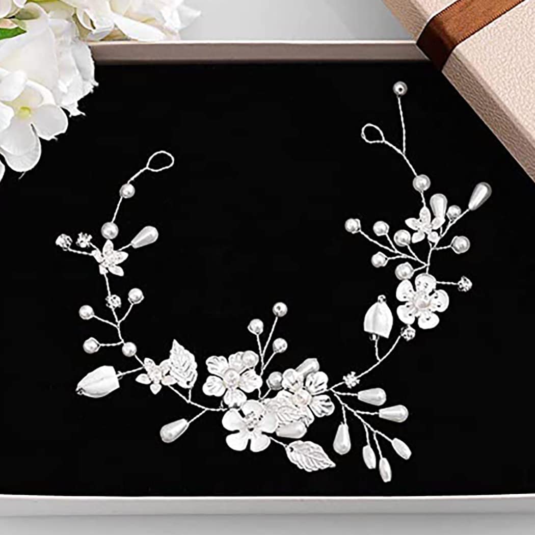 Fairvir Bride Wedding Hair Combs Silver Leaf Flower Hair Accessories Pearl Crystal Bridal Headpiece for Women and Girls(Pack of 3)