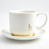 ABESTWARE Tea Cup and Saucer, 12 oz Golden Initial B Cappuccino Cup | Easy to clean,Safe and durable,Ceramic Monogram Coffee Mug, Personalized Monogram Letter Coffee Mug for Gift