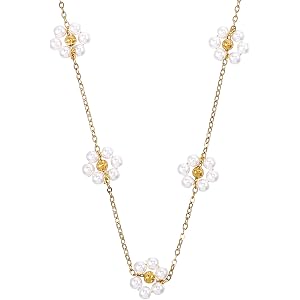 Pearl Necklace Daisy Pearl Strand Choker Women Statement Necklace | Birthday Mothers Day Gifts, Prom Bridesmaid Accessory