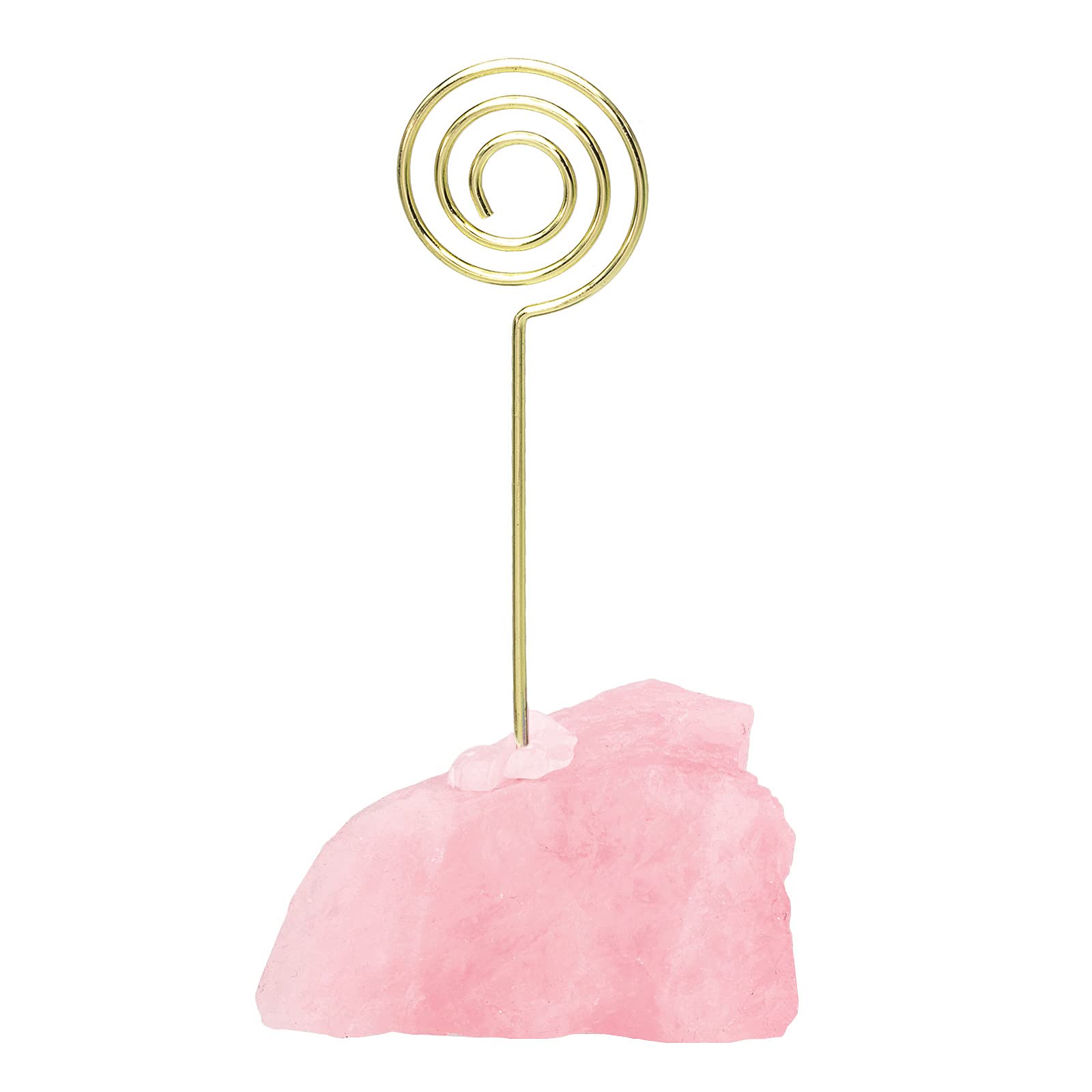 mookaitedecor Memo Note Photo Holder Clip with Rose Quartz Base, Office Table Place Card Stand Wedding Party Name Card Holder Ornament, Circle Shape