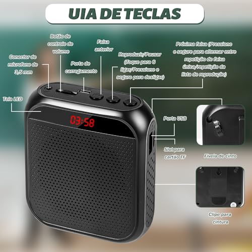 Professores de Amplificador de Voz, Sistema de PA Portátil com Fone de Ouvido de Microfone, Conjunto de Mini Amplificador de Voz Portátil, Microfone Professor