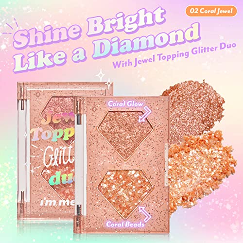 I'M MEME Glitter Eyeshadow Palette Jewel Topping Glitter Duo Mother's Day, Long Lasting, 2