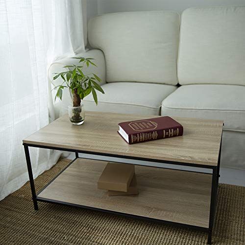 CHopetree Small Coffee Table with Shelf for Living Room Black Metal