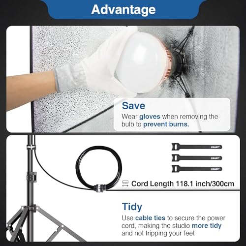 EMART Softbox Set, Softbox Kit for Photography Studio 40 x 40 cm with 85 W LED Bulb (3000K-6000K) with Remote Control for Photo Studio, Portraits and Video Recording (1 Pack)