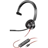 Plantronics Poly Blackwire 3310 Microsoft USB-C Headset - Mono - USB Type C - Wired - 32 Ohm - 20 Hz - 20 kHz - Over-The-Head - Monaural - Supra-aural - Noise Cancelling Microphone
