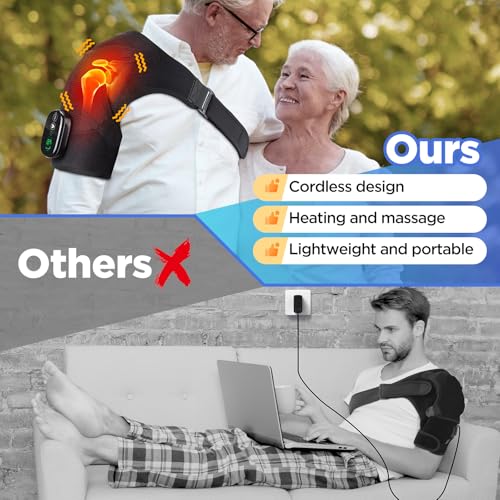 FAMILY‎ HEALTH Cordless Portable Shoulder Heating Pad & Massager, Heating Vibration Shoulder Wrap, Shoulder Brace for Pain Relief, Rotator Cuff Support for Men & Women, Black