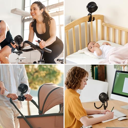 Momcozy Portable Stroller Fan, 8000mAh, 27H Ultra-long Usage Time, Detachable 4 Speed 360°Rotate, LED Night Light with 2 Modes, USB Handheld Cooling Fan for Travel, Car Seat, Bedroom