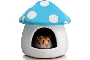 Hollypet Warm Small Pet Animals Bed Dutch Pig Hamster Nest Hedgehog Rat Chinchilla Guinea Habitat Mini House, Blue Mushroom