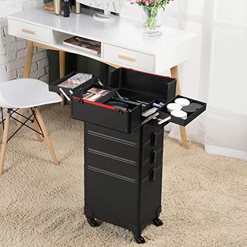 Yaheetech Extra Large Makeup Case Rolling Cosmetic Trolley Lock