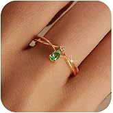 FUNYCHEN 925 Sterling Silver Birthstone Ring for Women Non Tarnish Stackable Ring 14K Gold Plated Pear Teardrop Green Cubic Zirconia Crown V Engagement Promise Wedding Valentine's Day Jewelry Gifts