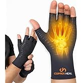 COPPER HEAL Arthritis Compression Gloves - Rheumatoid Arthritis Carpal Tunnel RSI Osteoarthritis & Tendonitis Open Finger