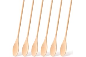 HANSGO Long Handle Wooden Cooking Mixing Oval Spoons, 6PCS 12 Inch Long Wooden Spoons Wooden Tasting Spoons Large Cooking Spoons