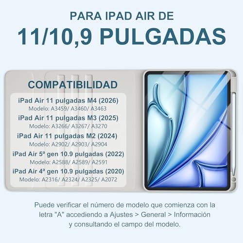 Vobafe Keyboard Case for iPad Air 11 Inch M4 M3 M2 (2026/2025/2024), Keyboard for iPad Air 5 4 Generation 2022/2020, QWERTY Spanish Ñ, Magnetic Backlight Bluetooth Keyboard, Light Grey