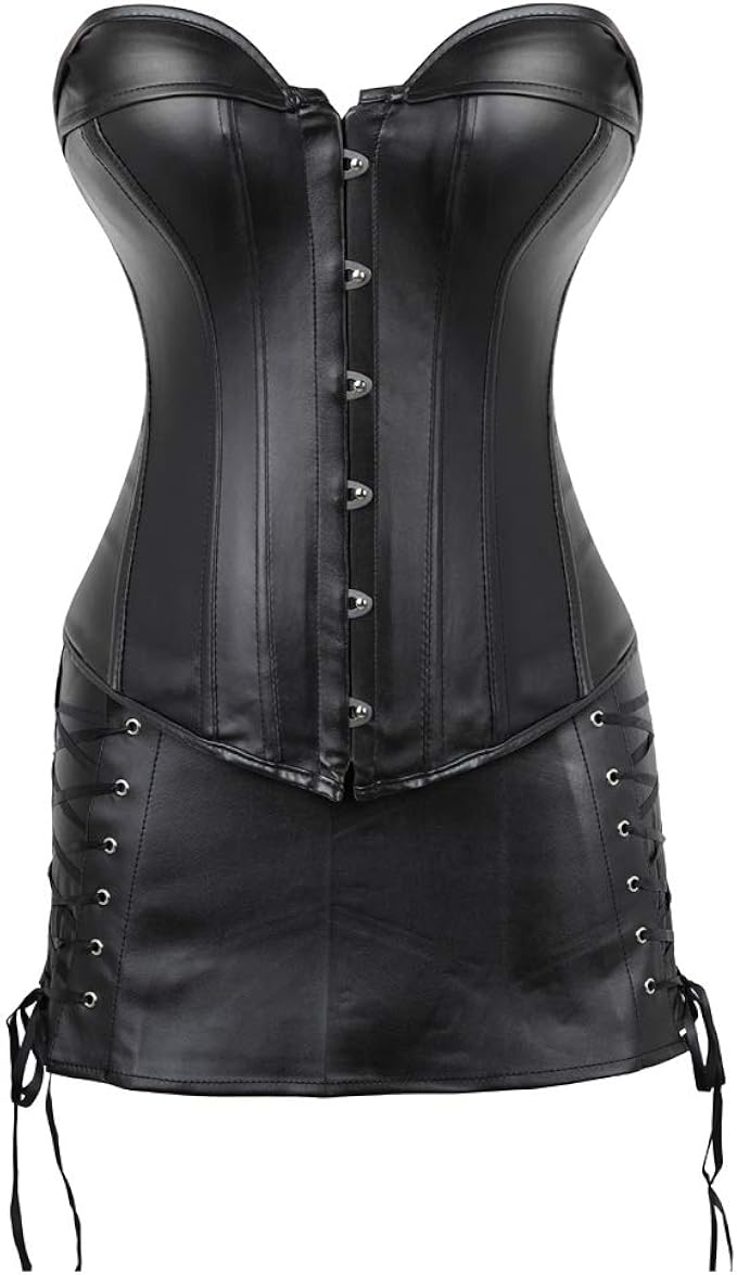 Corsetto Gotico In Pelle Con Pizzo - Corpetto Donna, Vita Alta, Regolabile Per Feste E Cosplay - Foto 2
