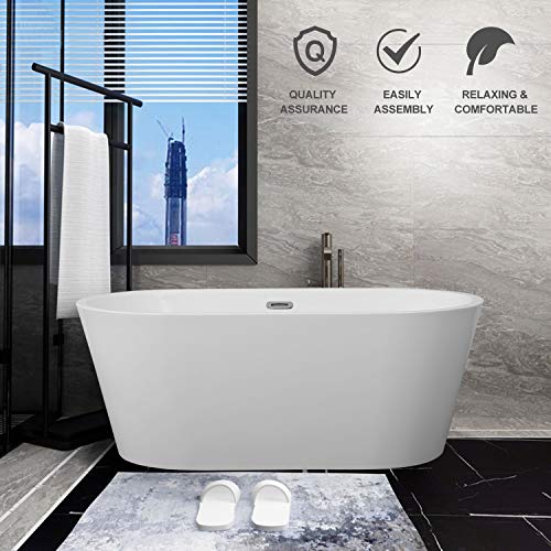 JAXSUNNY 59 Inch Acrylic Freestanding Bathtub Contemporary Stand Alone