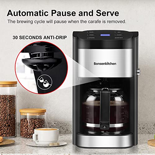 12Cup Programmable Coffee Maker, Fast Heating Drip Coffee Machine with