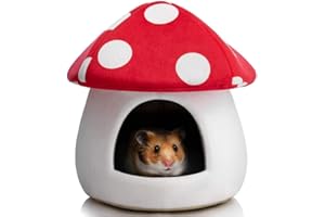 Hollypet Warm Small Pet Animals Bed Dutch Pig Hamster Nest Hedgehog Rat Chinchilla Guinea Habitat Mini House, Red Mushroom