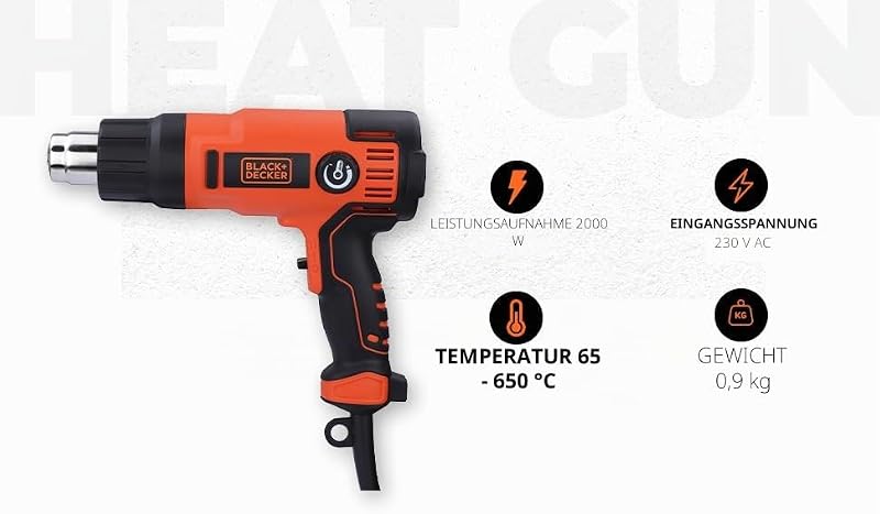 2.000W Heissluftgerät KX2200K (mit 2-stufigem Sicherheitsschalter, stufenlose Temperatureinstellung, Abschaltautomatik, inkl. 8-teiliges Zubehör)