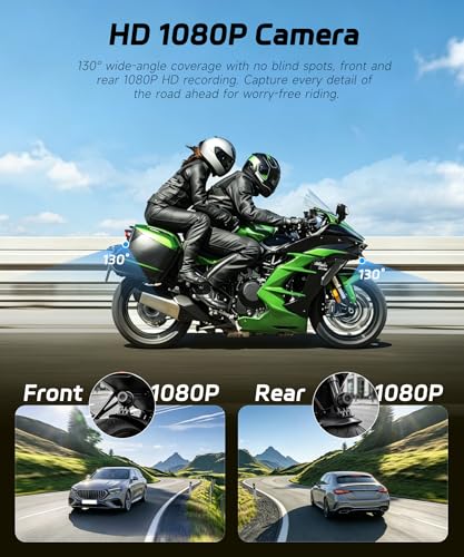 Rimoody Motorcycle Dashcam 1080P Miniaturized Front Rear Collision Detection Cycle Recording Parking Mode WiFi Motorcycle