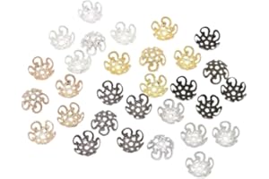 Tiosen 100Pcs Shiny Vintage Filigree, 8mm Silver Flower Bead End Caps Metal Bead Caps for Jewelry Making DIY Bracelet Earrings Arts, Crafts Accessories