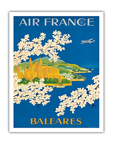 Islas Baleares - Balearic Islands, Spain - Cathedral of Santa Maria of Palma, Mallorca - France - Vintage Airline Travel Poster by Lucien Boucher c.1951 - Fine Art Print - 11in x 14in